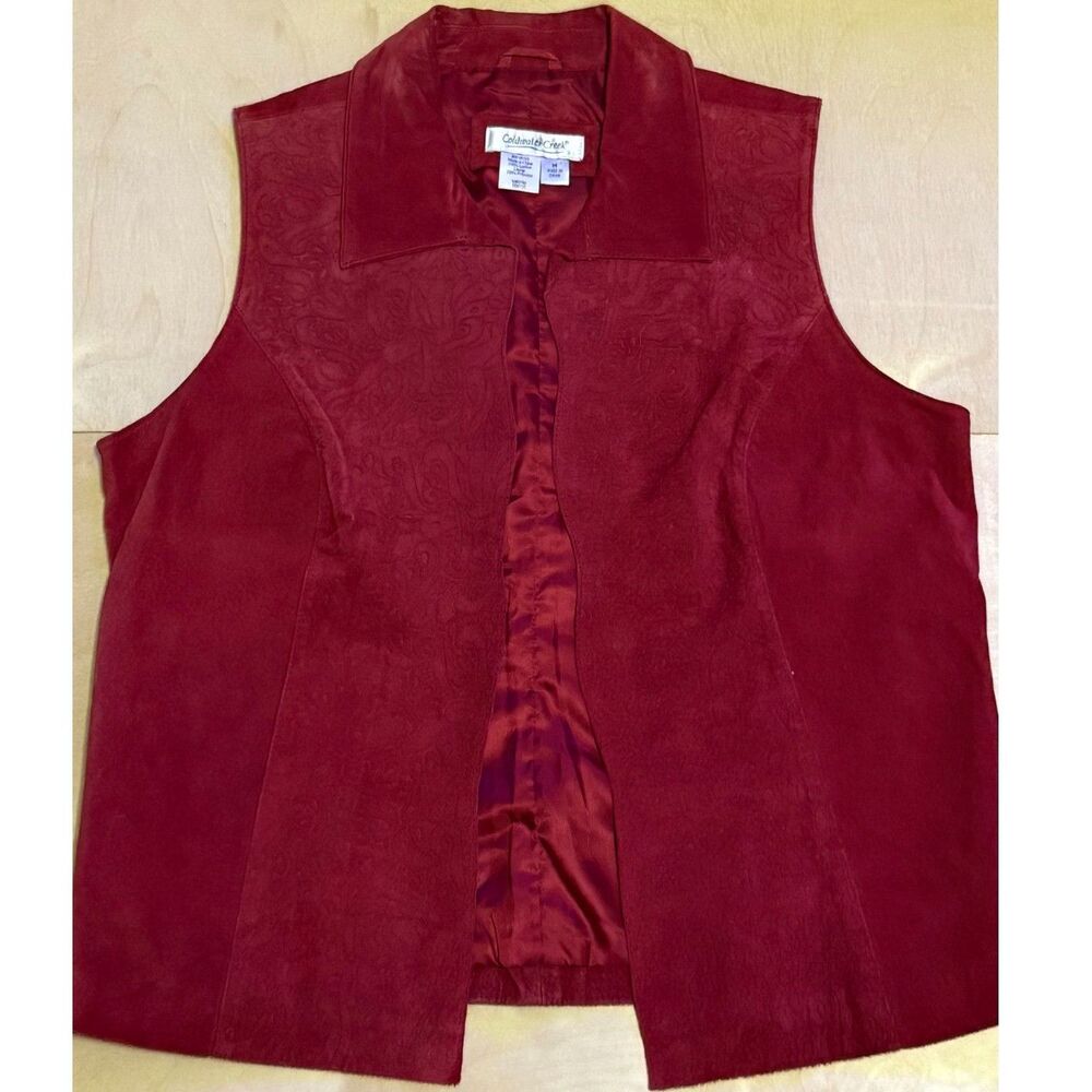 Vintage Red Suede Leather Vest Tooled Floral Western Gothic Cowboy Waistcoat M